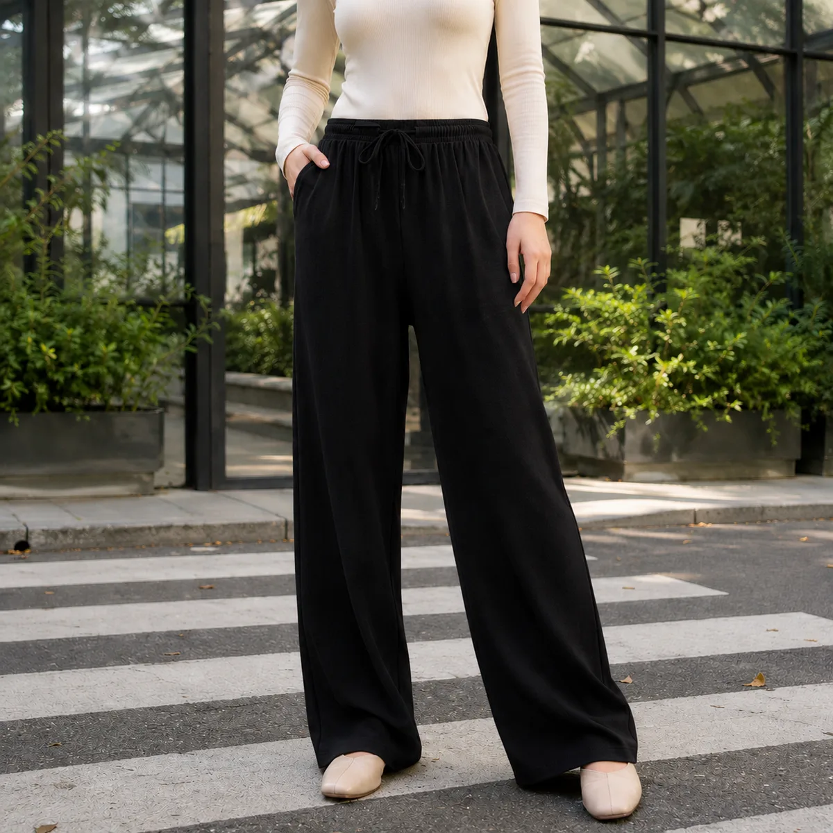Caitlin Wide Leg Pants — Black