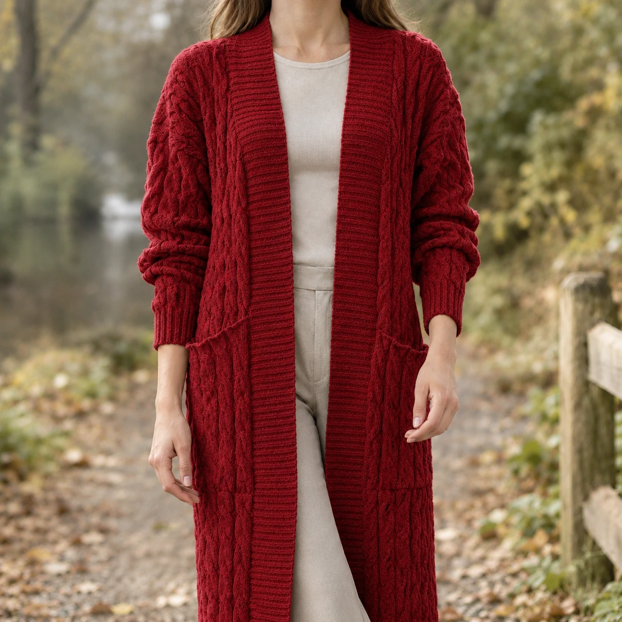 Paloma Cable Knit Cardigan — Deep Red