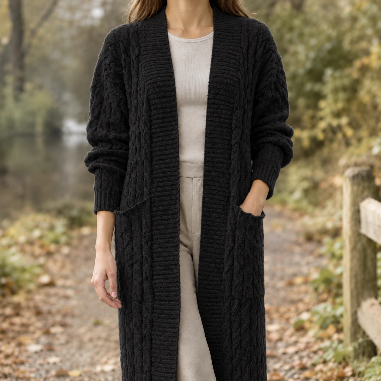 Paloma Cable Knit Cardigan — Black