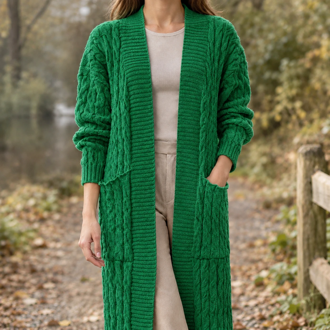 Paloma Cable Knit Cardigan — Green