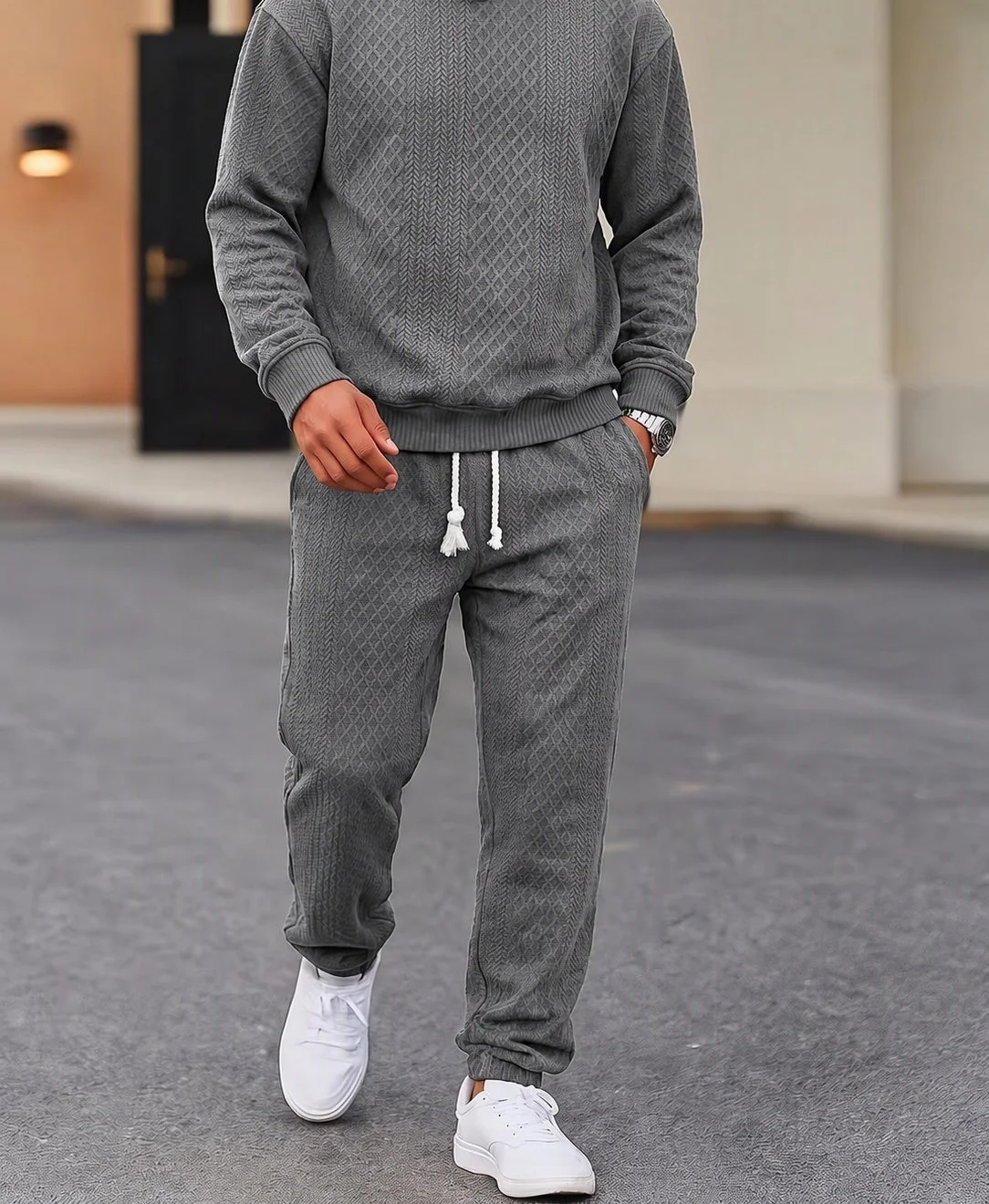 Evander Textured Hooded Set — Gray