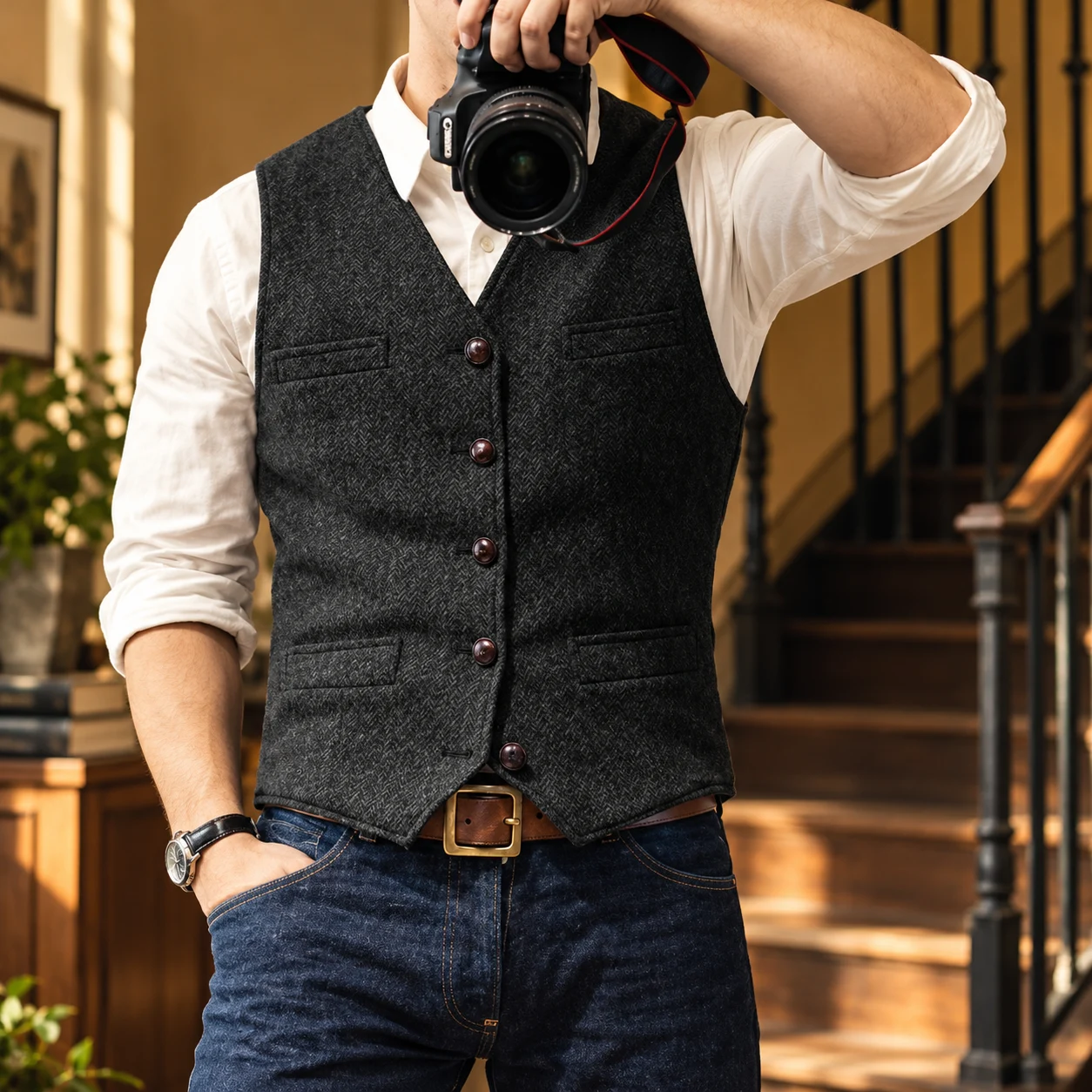 Alessio Herringbone Waistcoat