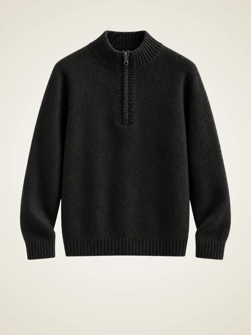 Kieran Ribbed-Neck Quarter-Zip — Black