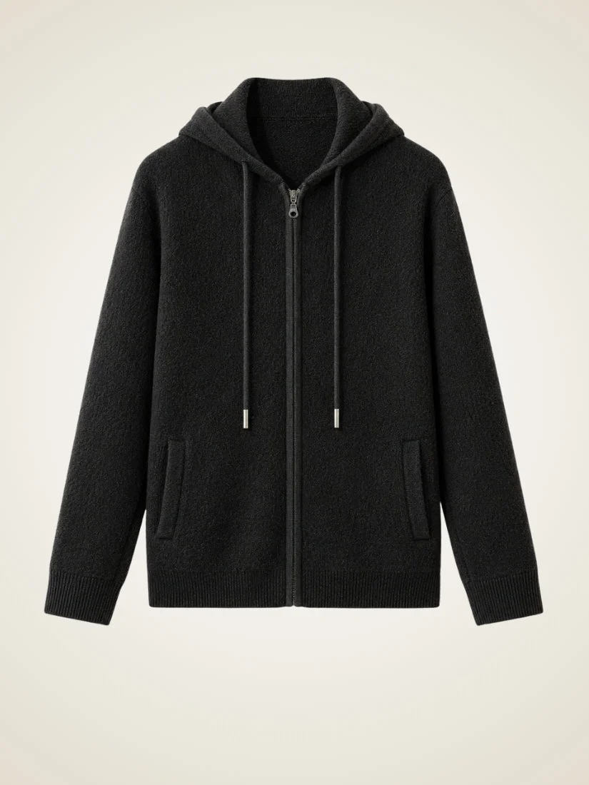 Evander Waffle Zip Hoodie — Black