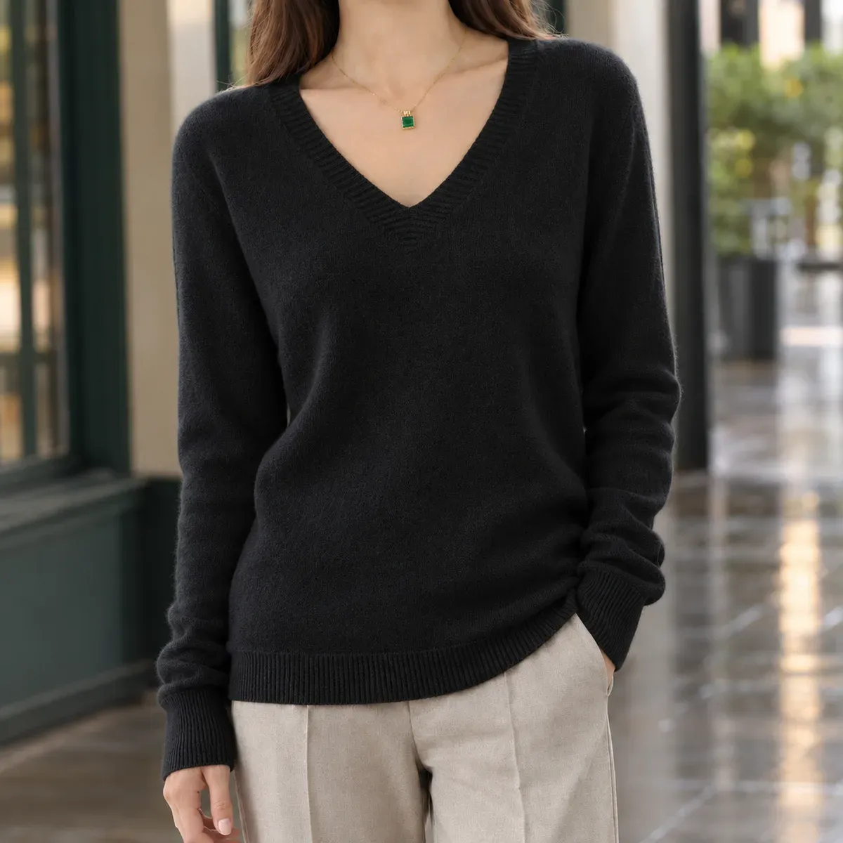 Leocadia-Marie V-Neck Sweater in Black