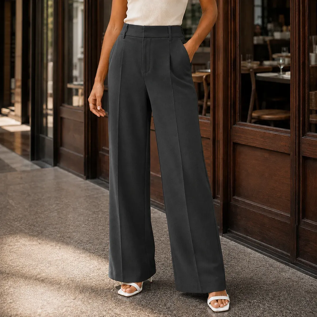 Rosalie-Faye Wide-Leg Pants in Dark Gray