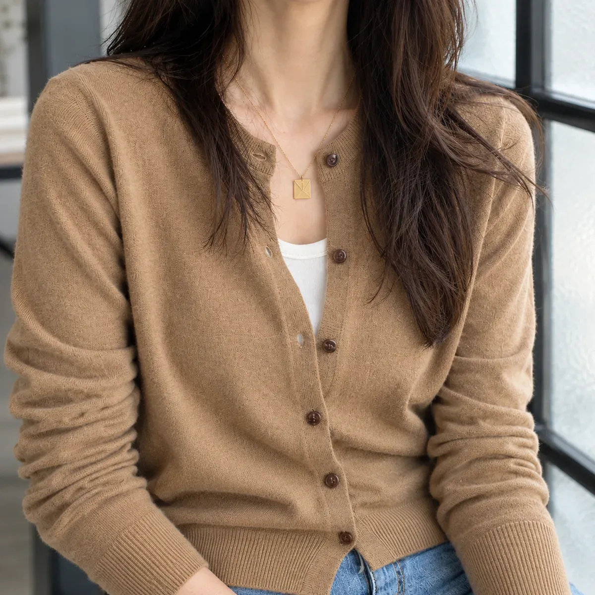 Leah Crewneck Cardigan — detail