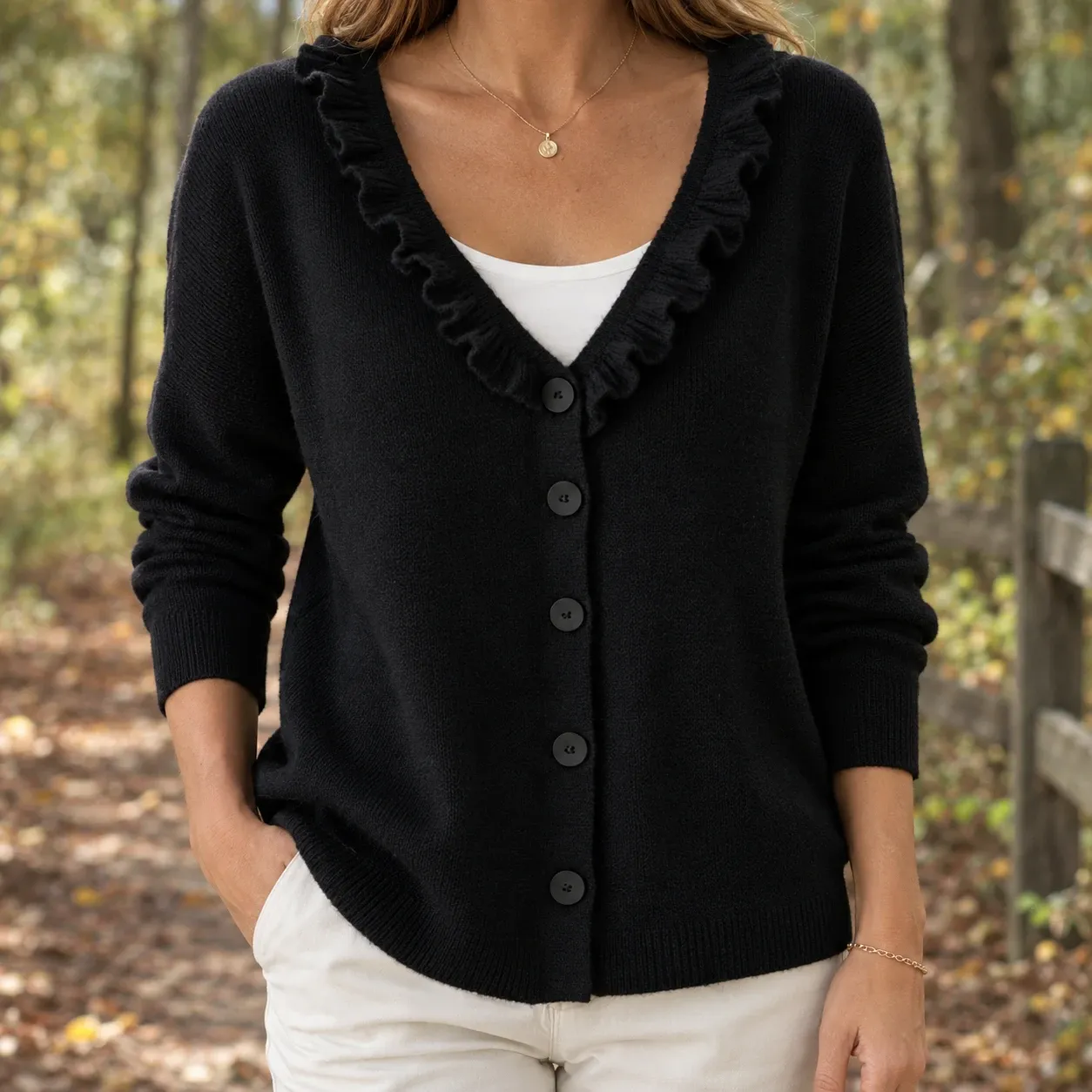 Severine-Claire Ruffle Cardigan — source gallery photograph 1