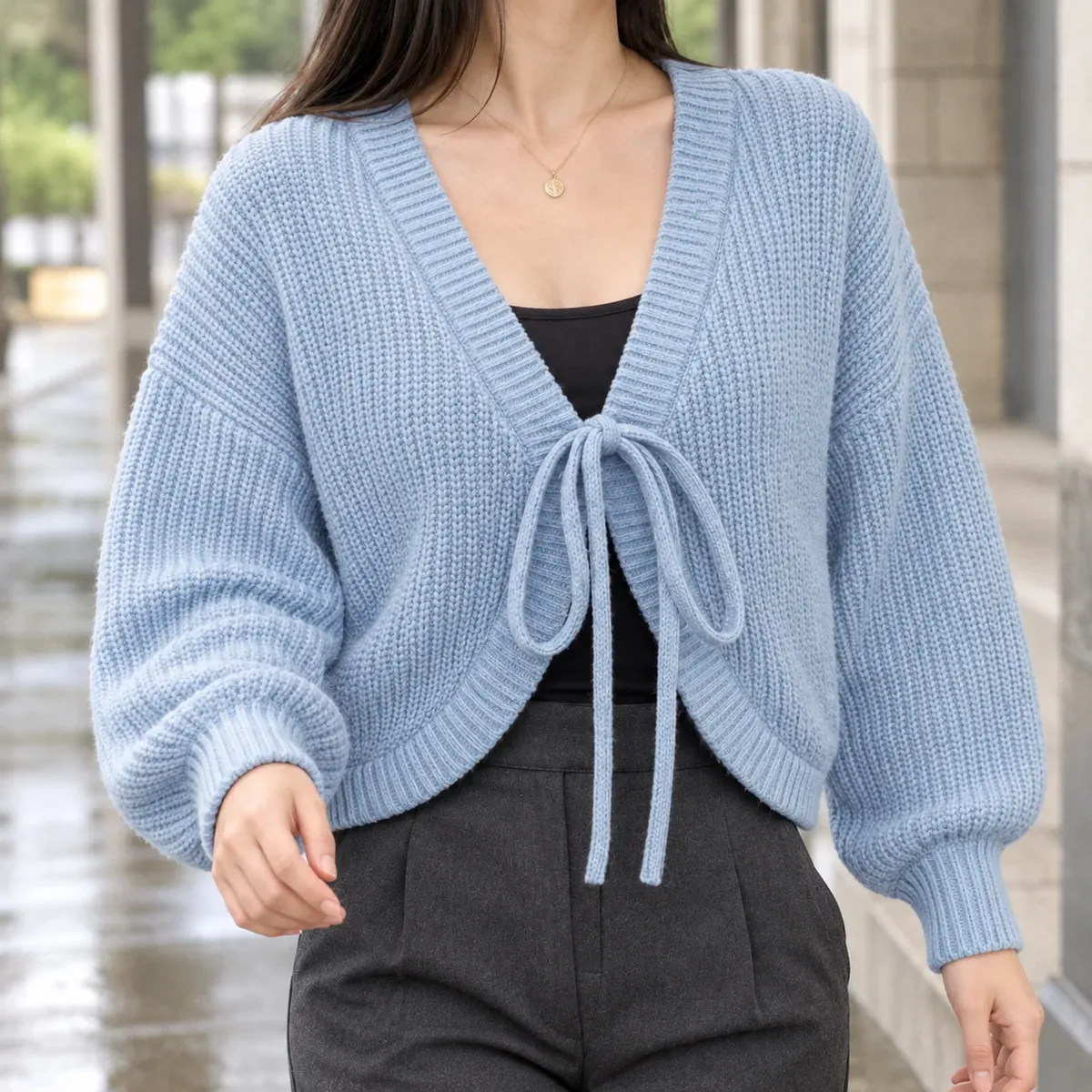 Maylis Tie Front Cardigan in Blue