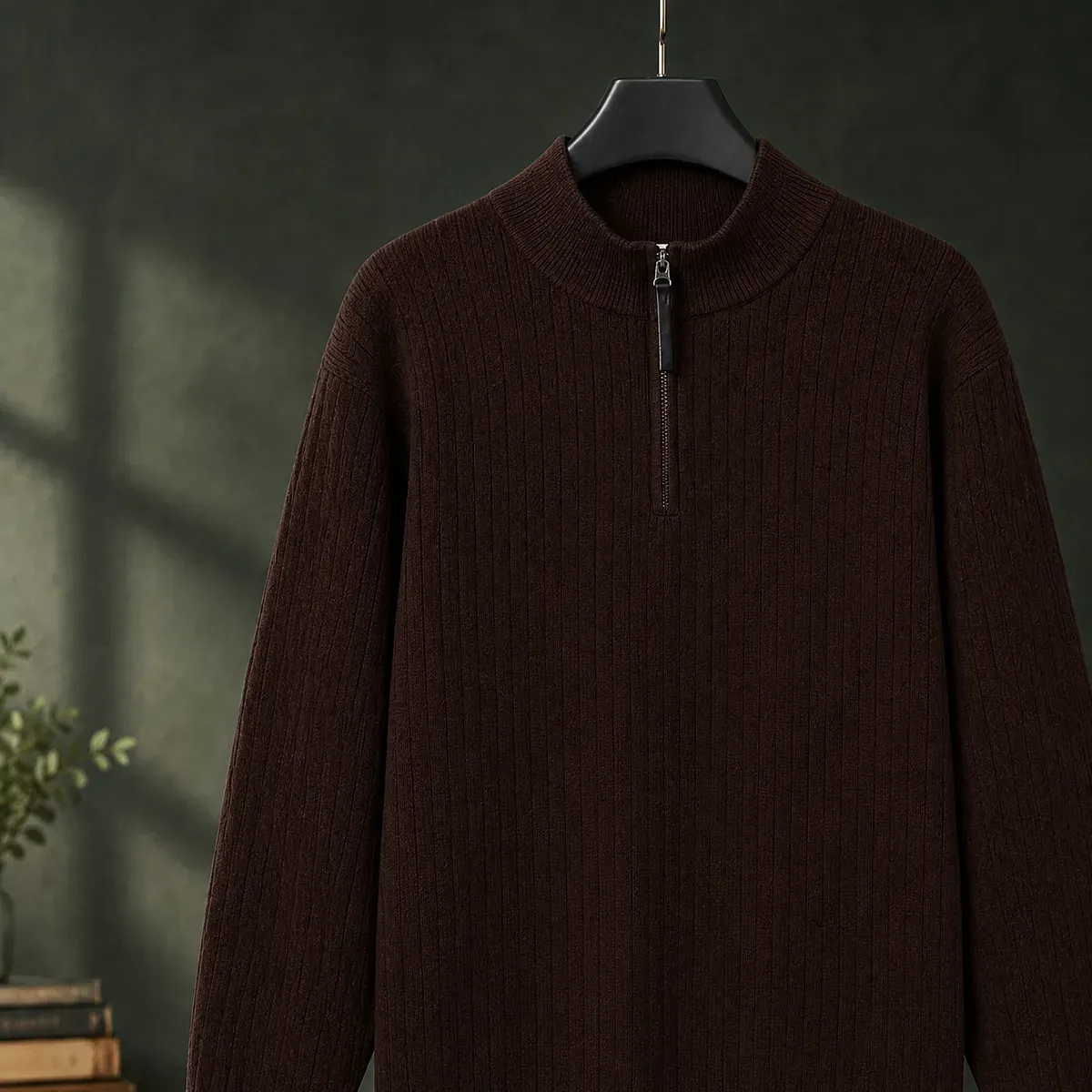 Lucas Half-Zip Sweater in Coffee Brown