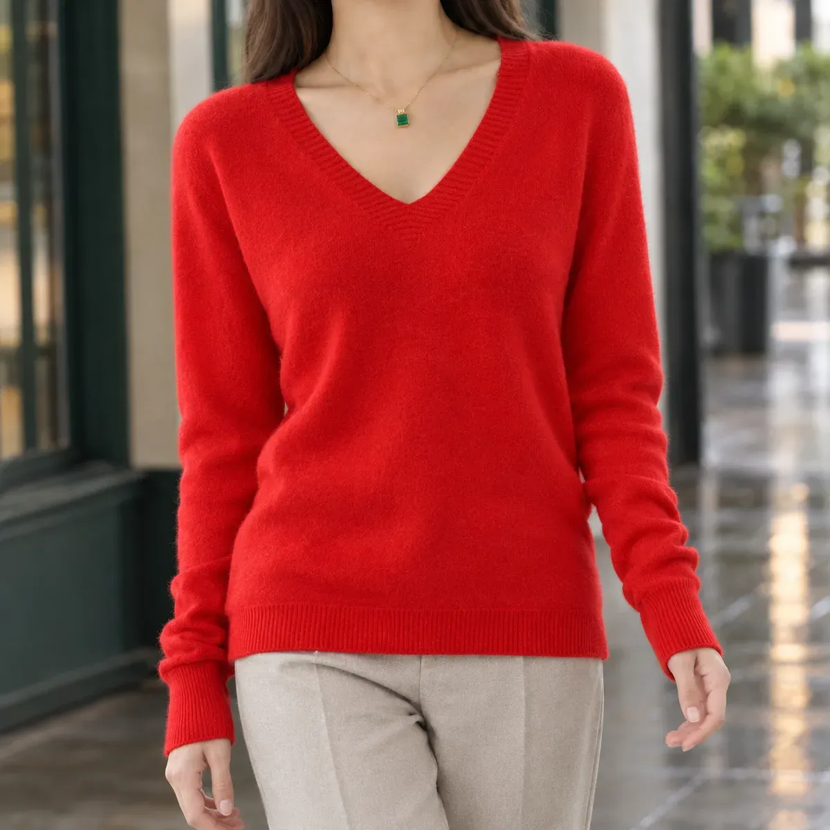 Leocadia-Marie V-Neck Sweater in Red
