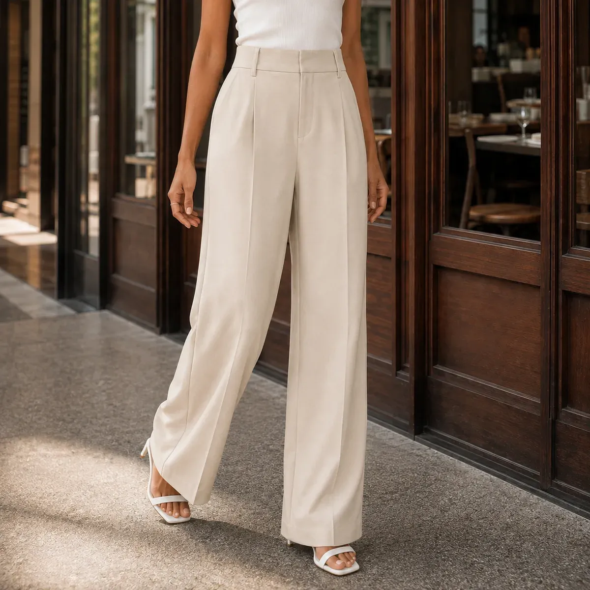 Rosalie-Faye Wide-Leg Pants in Beige