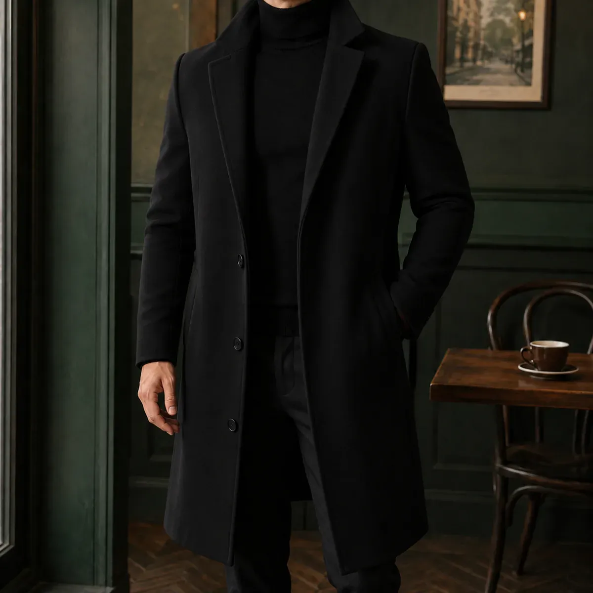 Thaddeus Tailored Overcoat in Black
