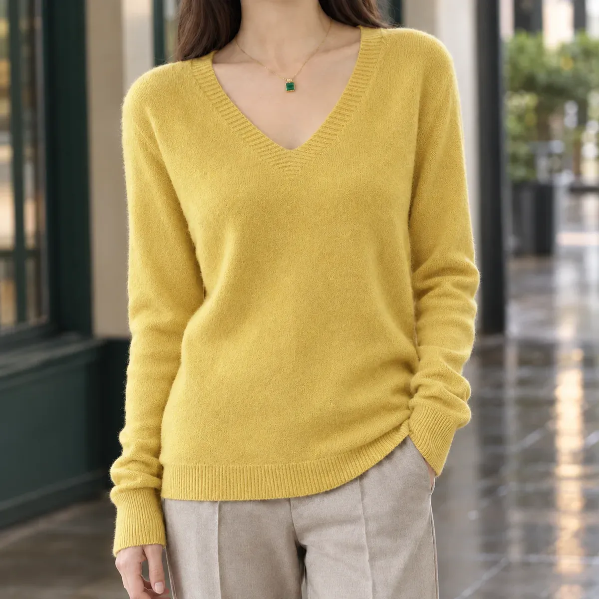 Leocadia-Marie V-Neck Sweater in Yellow