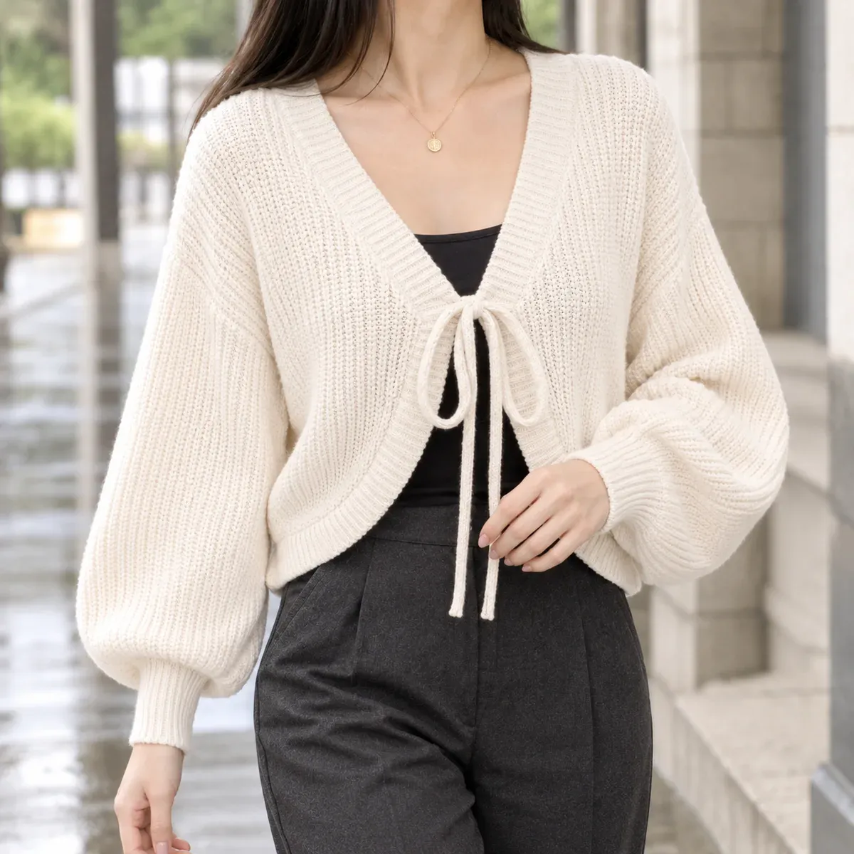 Maylis Tie Front Cardigan in Cream